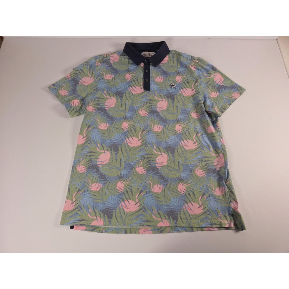 Original Penguin Shirt Mens Large Flamingo Print Button Up Short Sleeve Tropical